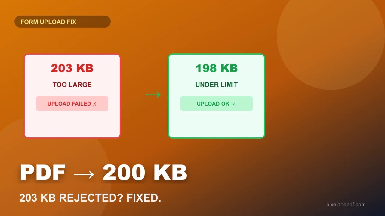 Compress PDF to 200KB for form upload: a portal rejection at 203 KB next to an accepted 198 KB certificate scan