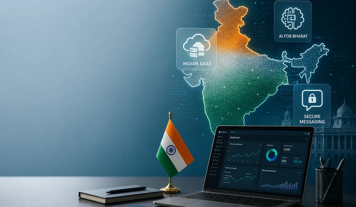 India digital sovereignty — government promotion of Indian SaaS, AI platforms like Zoho and Sarvam, and secure domestic messaging