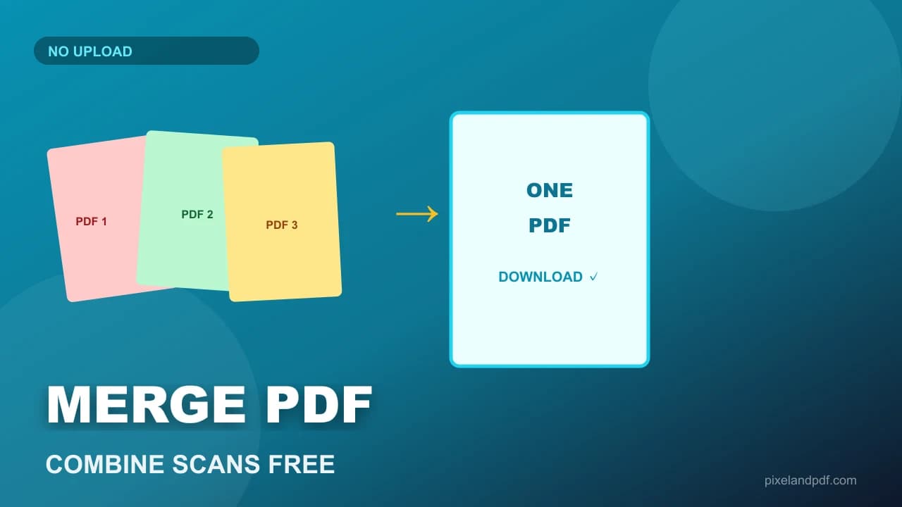 Merge PDF files online free: six scanned documents combined into one ordered PDF ready for a job application upload
