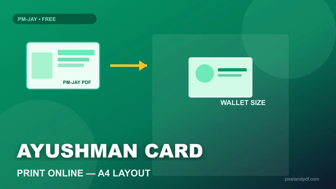 Print Ayushman card online — PM-JAY golden health card cropped to PVC size and packed on a 300 DPI A4 sheet